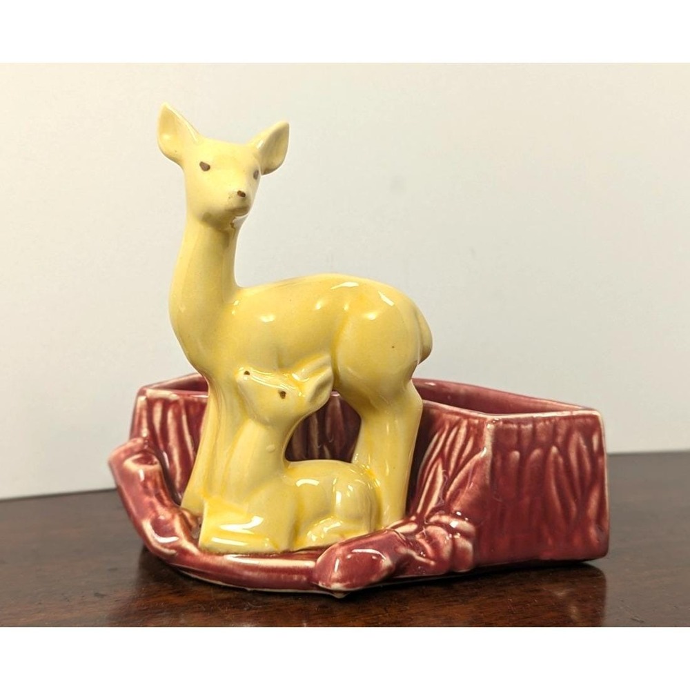 Shawnee USA Deer & Fawn Planter Vintage Mid Century Woodland Pottery Brown Vase - Picture 2 of 8